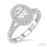 1 ctw Diamond Engagement Ring with 1/2 ct Oval Cut Center Stone in 14K White Gold